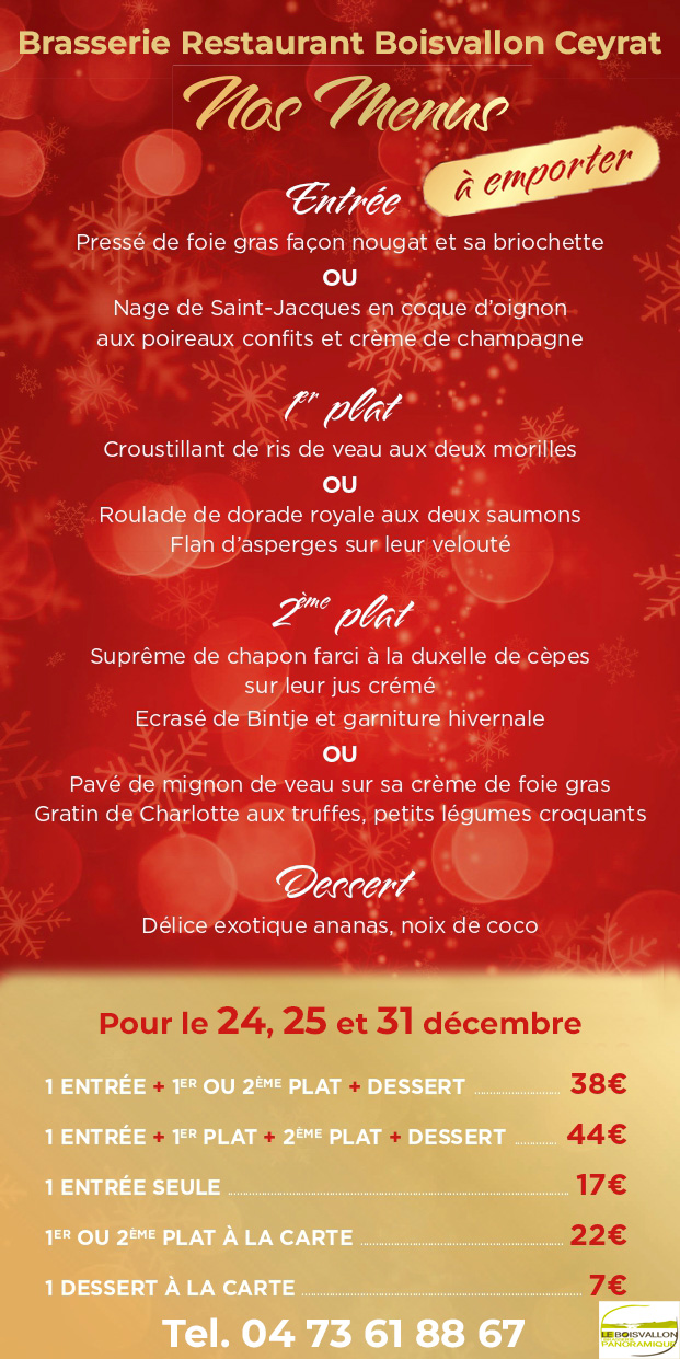 Restaurant Brasserie Boisvallon : Menu de fêtes