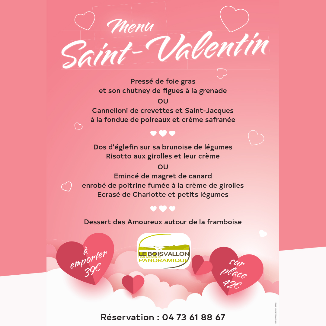 Brasserie Le Boisvallon – Menu Saint-Valentin