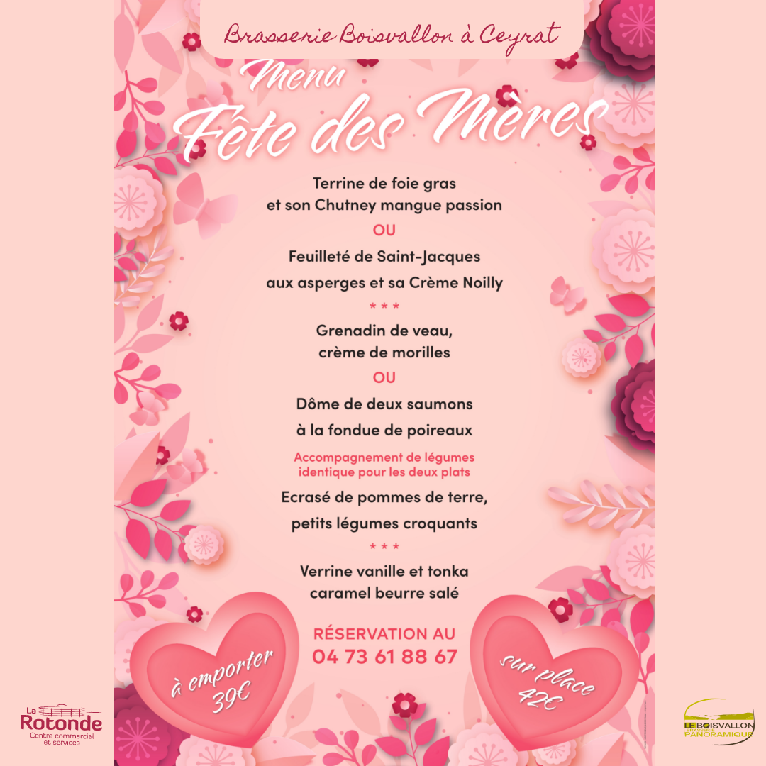 Brasserie Le Boisvallon – Menu de fête des mères