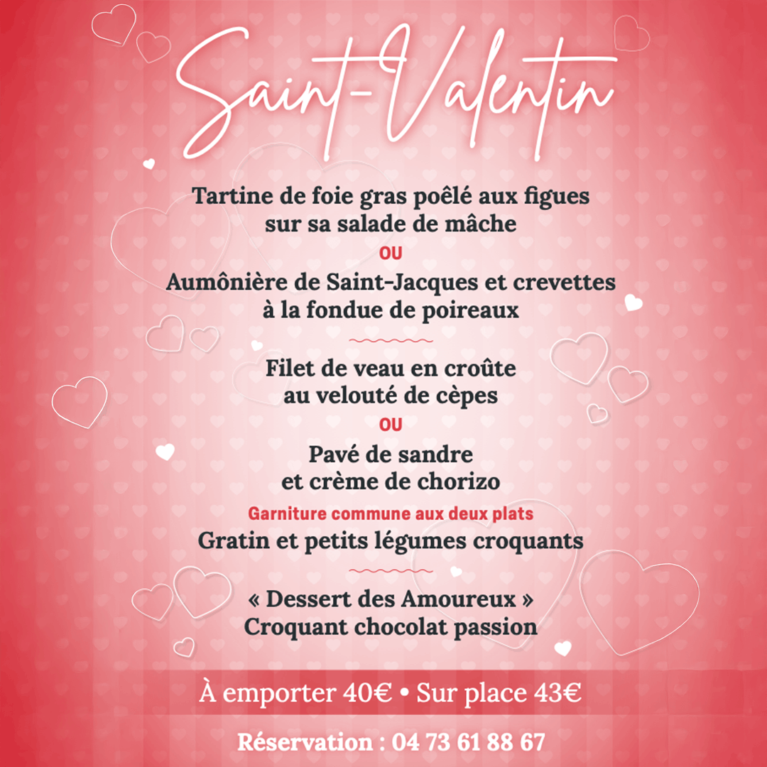 Brasserie Boisvallon – Menu Saint-Valentin