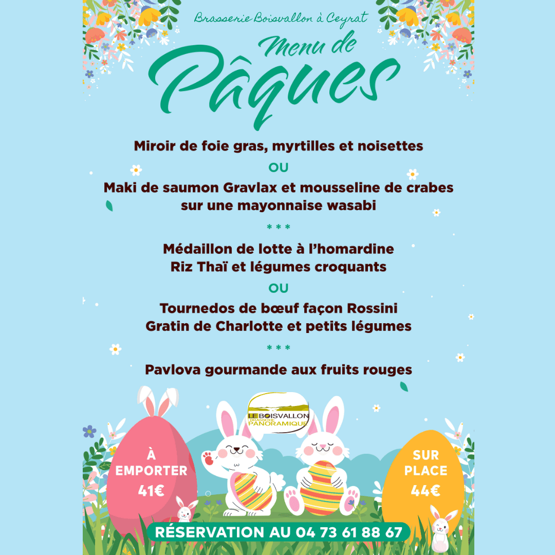 Menu de Pâques – Brasserie Boisvallon